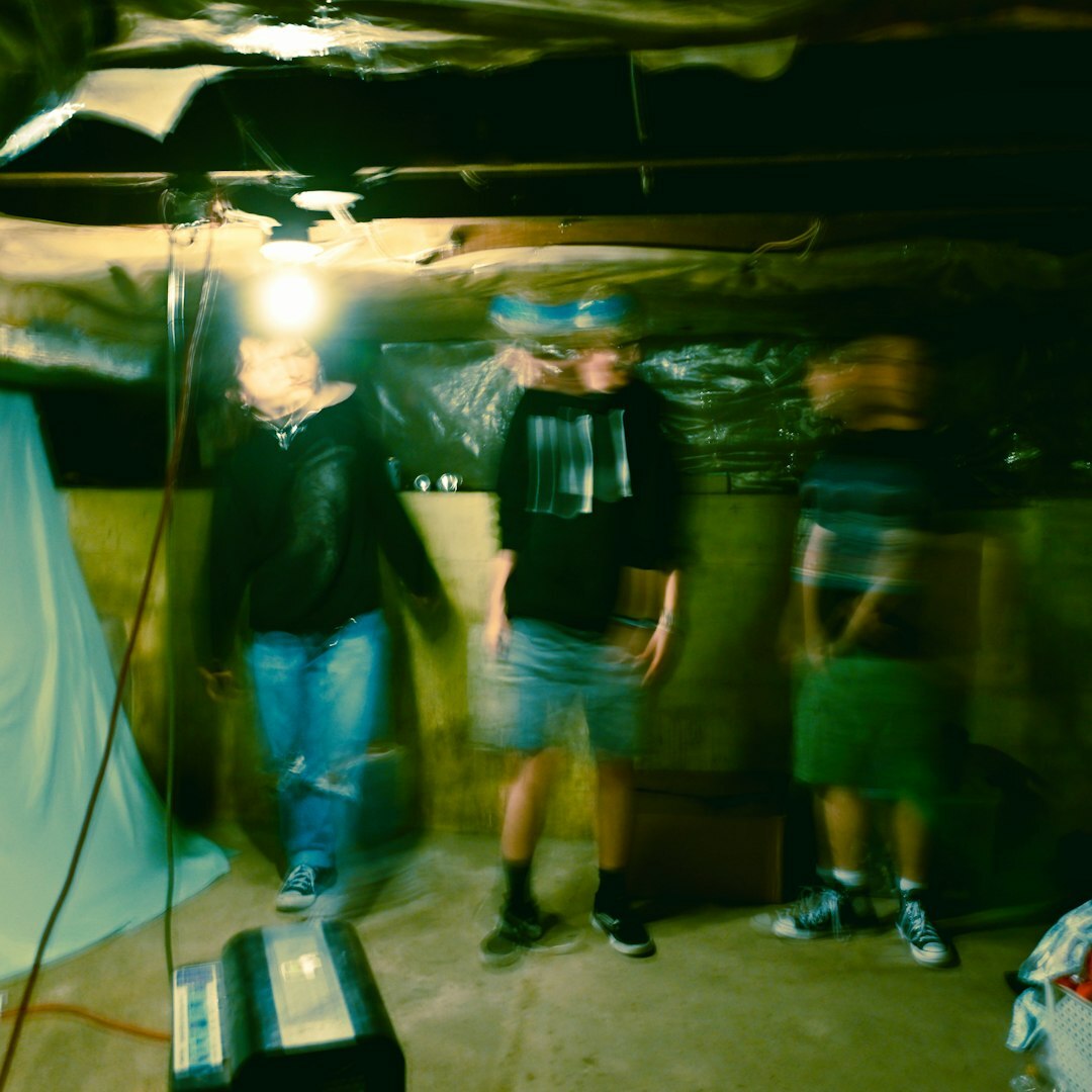 Studio lighting rig with softboxes and grid lights